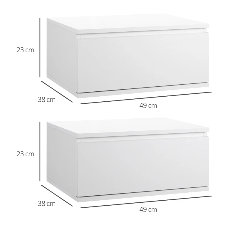 Homcom Set 2 Noptiere Suspendate – Sertar Alb, MDF & PAL