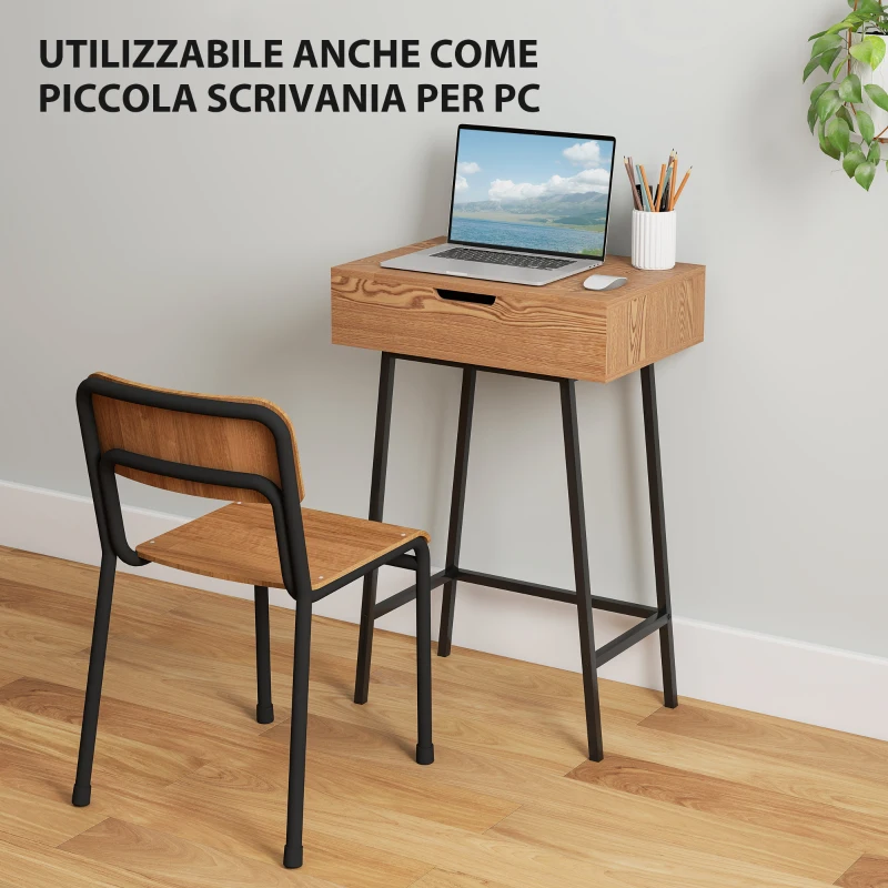 HOMCOM Tavolo Trucco con Specchio Ribaltabile e 16 Scomparti Stile Industriale, Legno e Acciaio, 60x40x90 cm