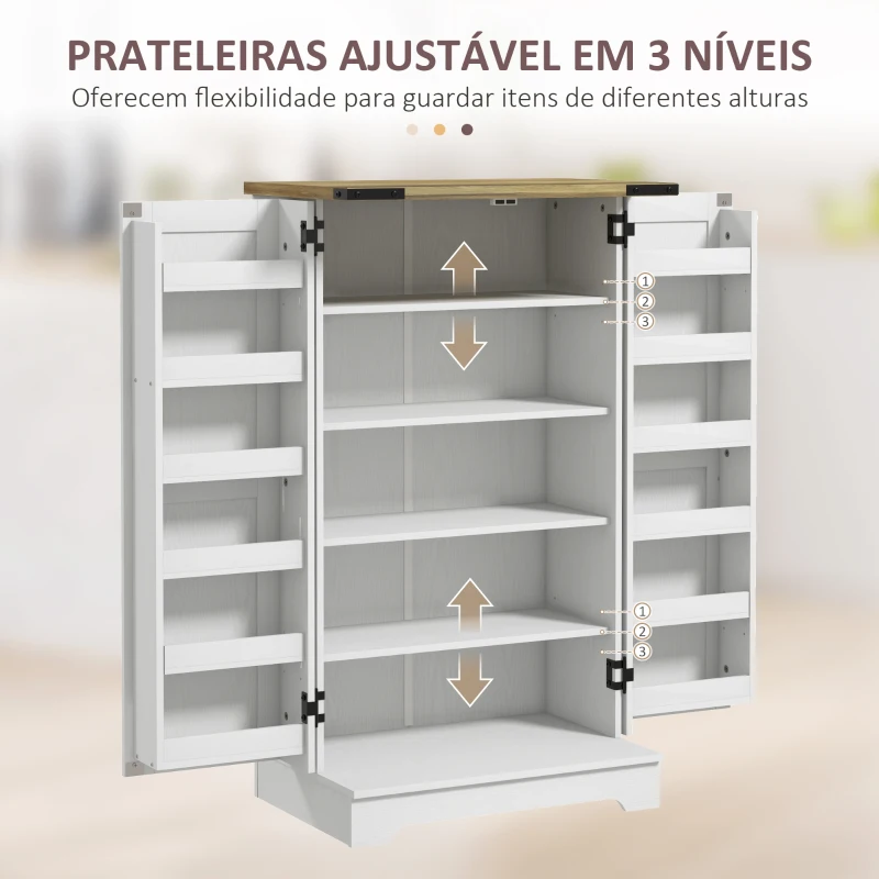 HOMCOM Armário de Cozinha com 2 Portas e 16 Prateleiras Despensa Rústica com Prateleiras Ajustáveis 60x40x104 cm Creme