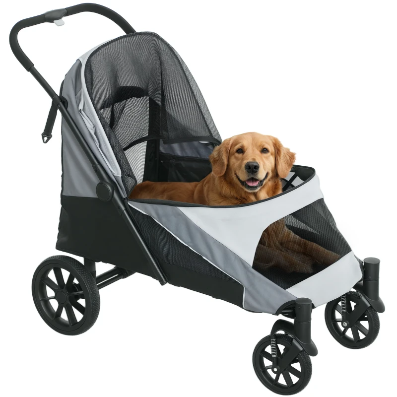 PawHut Cochecito Plegable para Mascotas con Ventanas de Malla Cojín Acolchado para Perros de hasta 30 kg 124x67x100 cm Gris