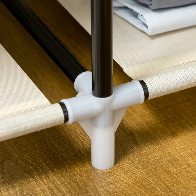 HOMCOM Schrank aus Stoff, Aufbewahrungslösung, 6 Regale, 1 Kleiderstange, Beige