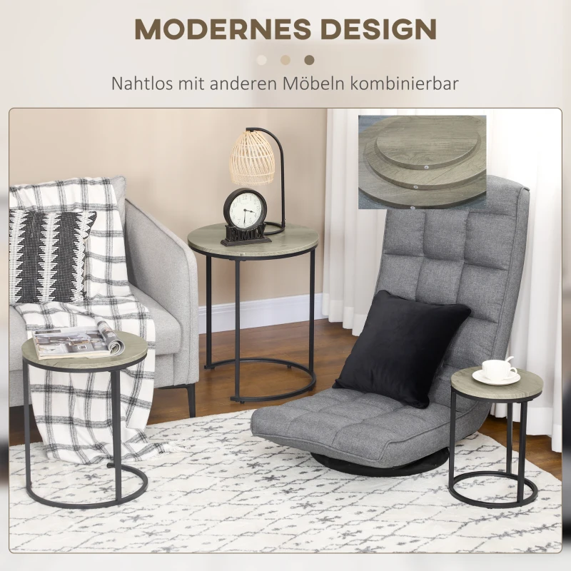 HOMCOM Beistelltische 3er Set Satztisch stapelbar Couchtisch Sofatisch Kaffeetisch 3 Größen Industrial Design Metall Schwarz+Braun