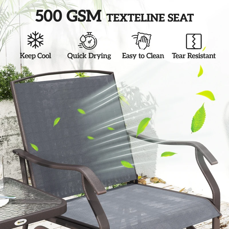 Outsunny Glider Rocking Chair & Table Set 2 Single Seaters Rocker Garden Swing Chair Patio Furniture Bistro Set Grey