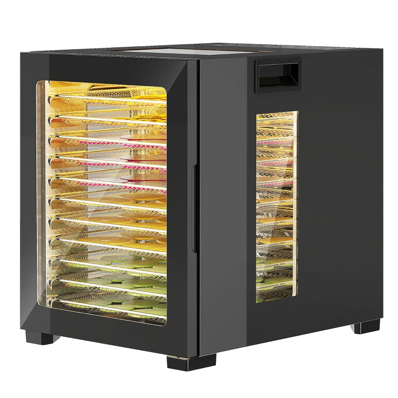 HOMCOM Déshydrateur Dörrgerät, 850 W, Régulateur de température 40-70°C, Timer 48 h, 12 plateaux en acier inoxydable Noir
