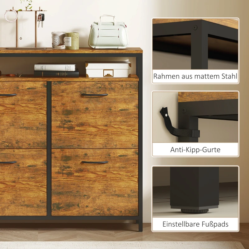 HOMCOM Schoenenkast met 4 klapladen, smal ontwerp, open vak, voor 12-20 paar schoenen, staal, bruin(m-8)