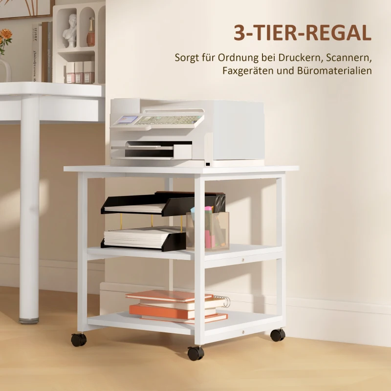 HOMCOM Printerstandaard met Wielen, Driedelige Printerhouder Staal, 50 x 50 x 52,5 cm(m-4)