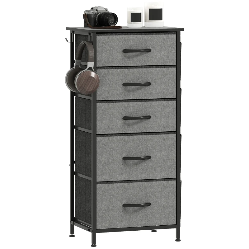 HOMCOM Chest of Five Fabric Drawers - Charcoal Grey