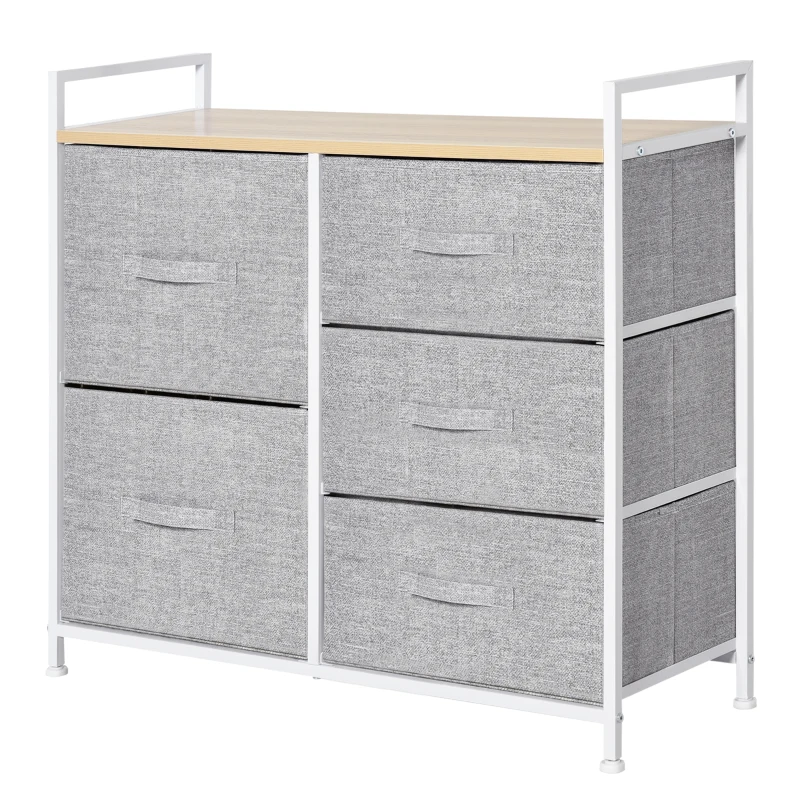 HOMCOM Commode à Tiroirs en Tissu Meuble de Rangement avec 5 Tiroirs Amovibles pour Chambre Salon Cuisine 83 x 29 x 77 cm Gris