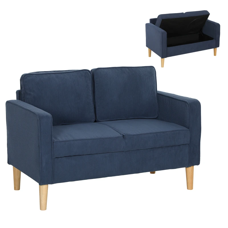HOMCOM Small Two-Seater Corduroy Sofa - Blue