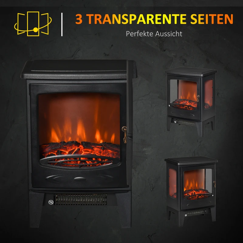 HOMCOM Elektrokamin mit Heizung, 1800 W elektrischer Kamin mit LED Flammeneffekt(m-4)