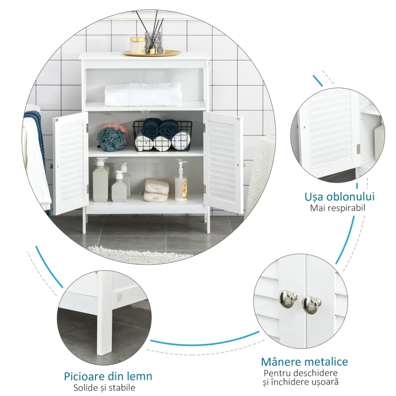Kleankin Dulap pentru Baie Impermeabil cu 2 Rafturi si Dulapior MDF Alb(m-5)