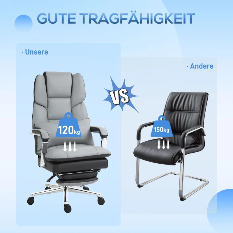HOMCOM Ergonomische Verstelbare Bureaustoel, 63x71x123-129cm, Lichtgrijs/Zwart(m-4)