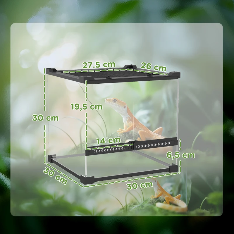 PawHut Szklane terrarium dla gadów, podwyższona & wodoodporna podstawa, zamek guzikowy