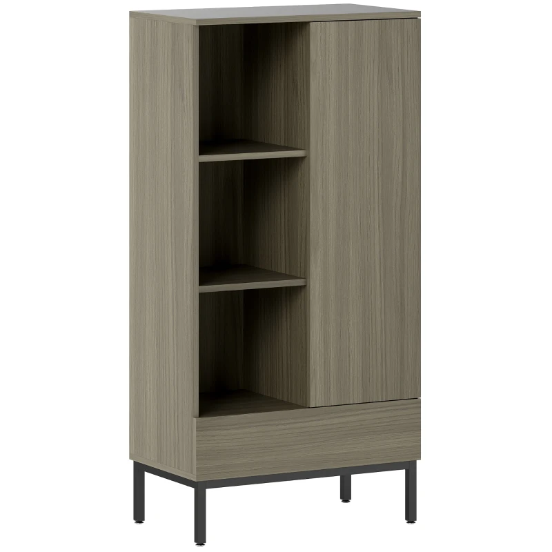 HOMCOM Buffet meuble de rangement avec placard à portes, tiroir, 3 compartiments ouverts et étagères réglables, gris