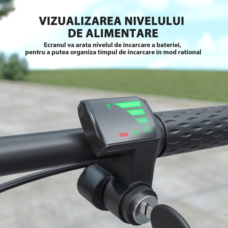 HOMCOM Trotinetă Electrică cu Afisaj pentru Baterie, Lumini, Înălțime Reglabilă și Anvelope Mari din Cauciuc, 42x94x105-108 cm, Negru