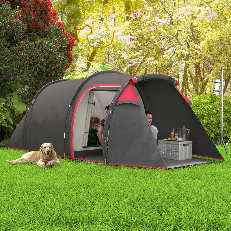 Outsunny Campingzelt, Wurfzelt für 2-3 Personen, Vorraum & Schlafbereich, wasserdicht, 426 x 206 x 154 cm, Grau