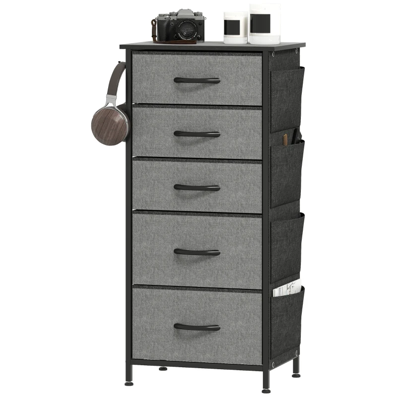 HOMCOM Chest of Five Fabric Drawers - Charcoal Grey