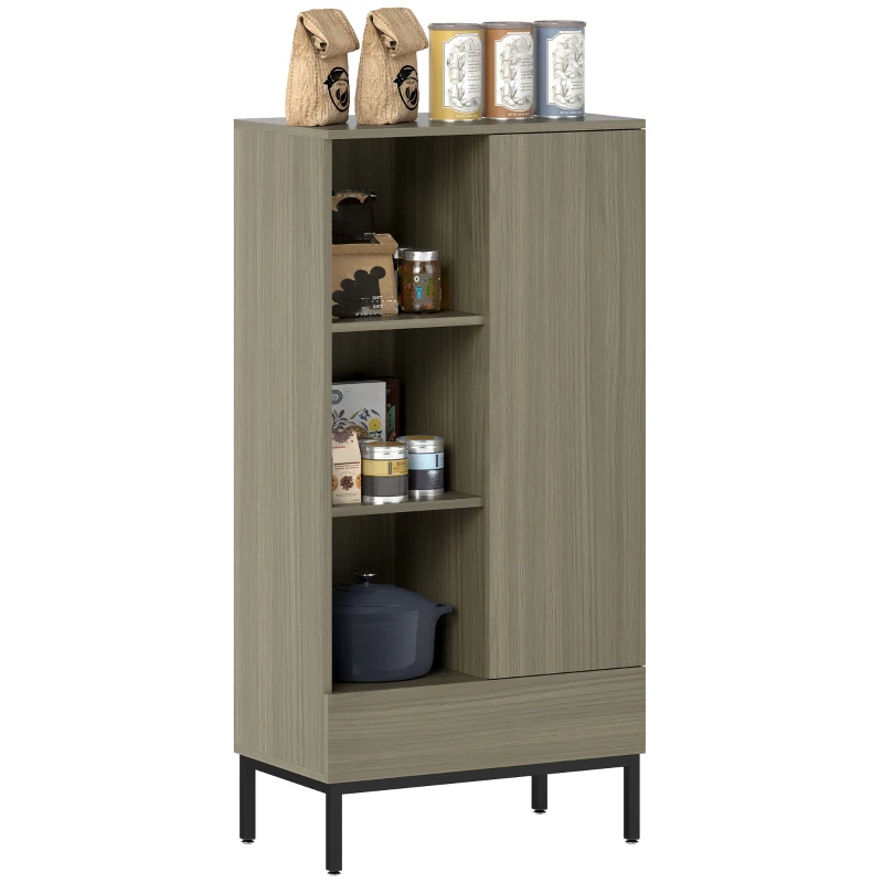 HOMCOM Aparador para Salón Moderno con Puerta Cajón Estante Ajustable y 3 Compartimentos Abiertos 60x34x121 cm Natural