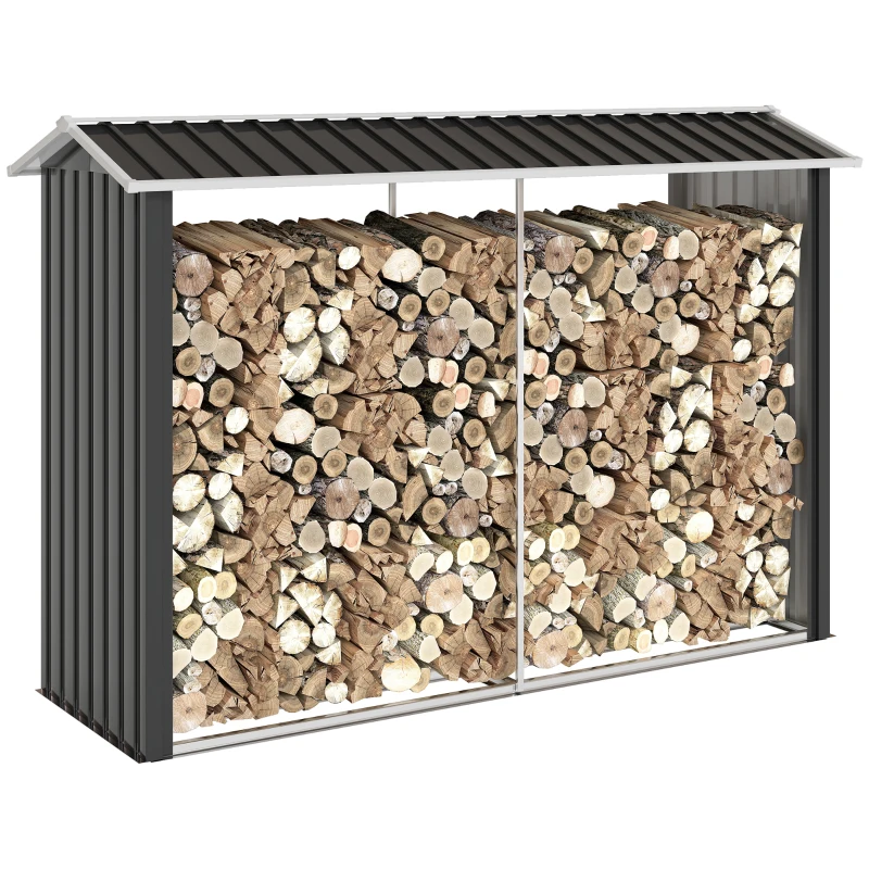 Outsunny Leñera con Estructura de Acero Galvanizado y Base elevada 240x86x160 cm Negro