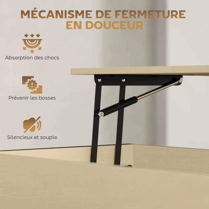 HOMCOM Table basse avec plateau relevable, table de salon avec compartiment caché et étagère ouverte, 95x40x59cm, bois naturel