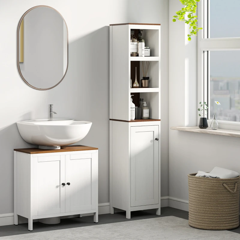 kleankin Columna de Baño Moderna Mueble Auxiliar Baño con 3 Estantes Abiertos y 2 Estantes Ajustables 32x30x161 cm Blanco