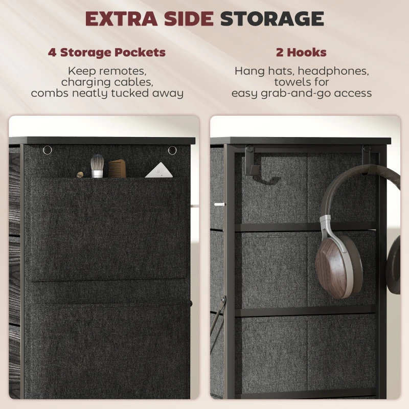 HOMCOM Chest of Five Fabric Drawers - Black