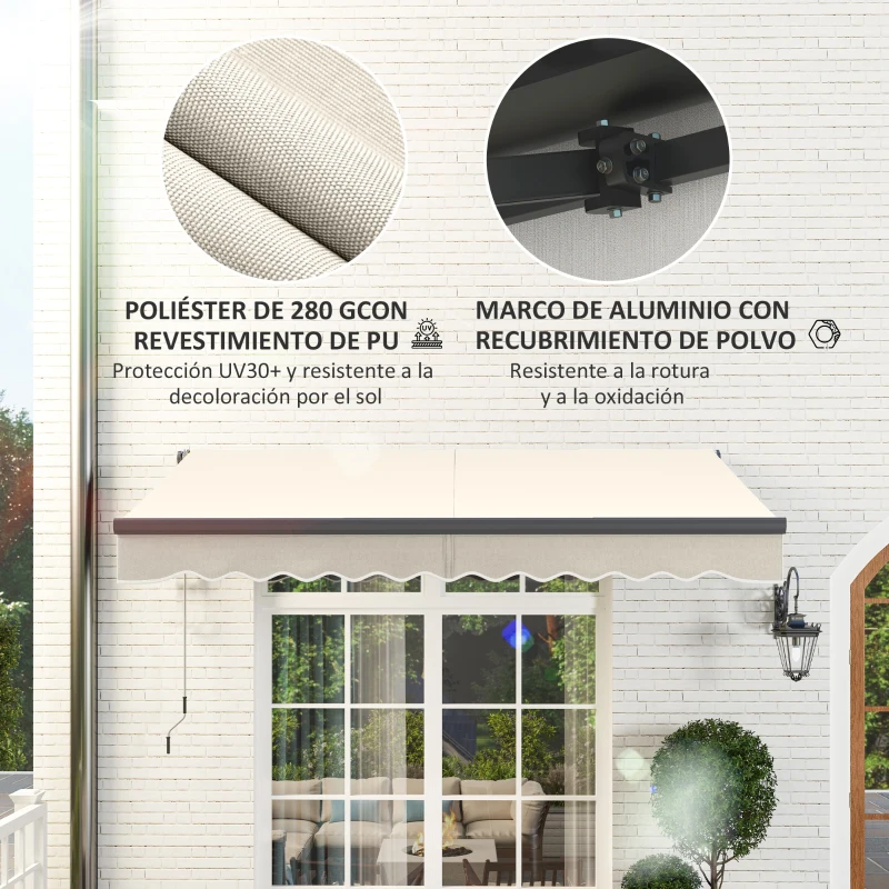 Outsunny Toldo Eléctrico Retráctil con Manivela Inclinación Ajustable y Protección UV para Jardín Terraza 296x250 cm Crema