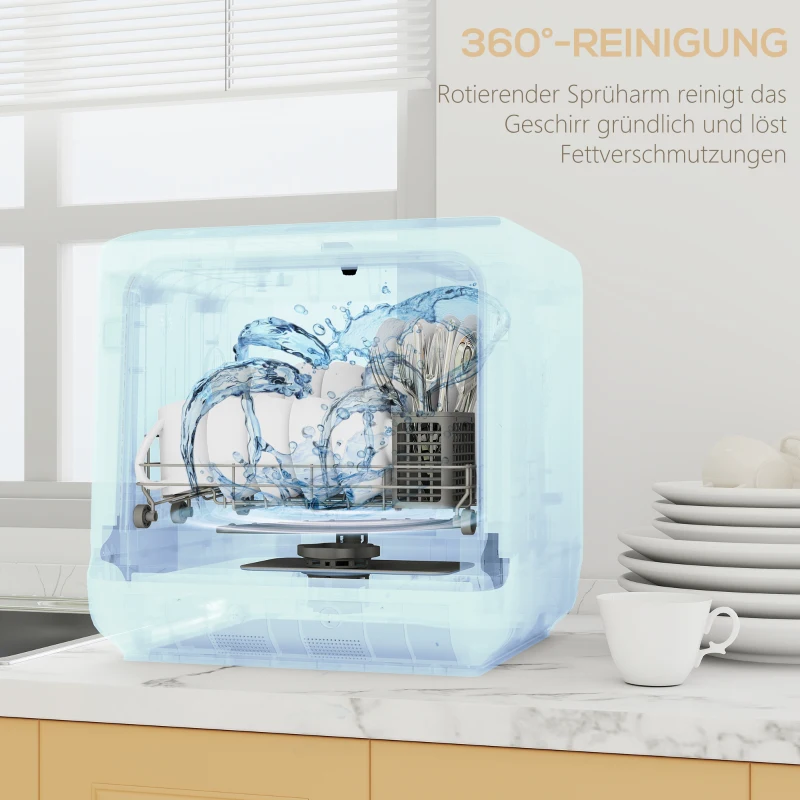 HOMCOM Tafelvaatwasser, Mini-Vaatwasser met 6-Liter-tank, 5 Programma's, LED-display, Droogfunctie, Wit(m-7)