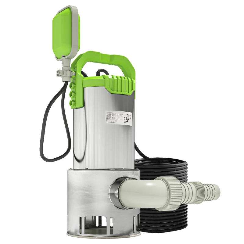Outsunny Pompa di Drenaggio per Acque Sporche, Capacità 18000 L/h, 1100 W, 16x14x27 cm, Verde