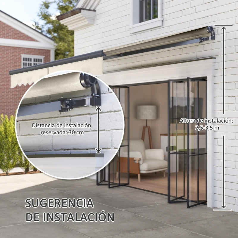 Outsunny Toldo Eléctrico Retráctil con Manivela Inclinación Ajustable y Protección UV para Jardín Terraza 296x250 cm Crema