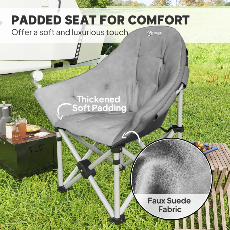 Outsunny Opvouwbare Campingstoel met Zijvak, Draagtas, Gepolsterd tot 120kg Belastbaar, Donkergrijs