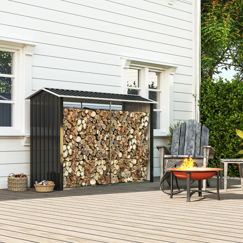 Outsunny Legnaia con Struttura in Acciaio Galvanizzato e Base rialzata, 240x 86x160cm, Nero