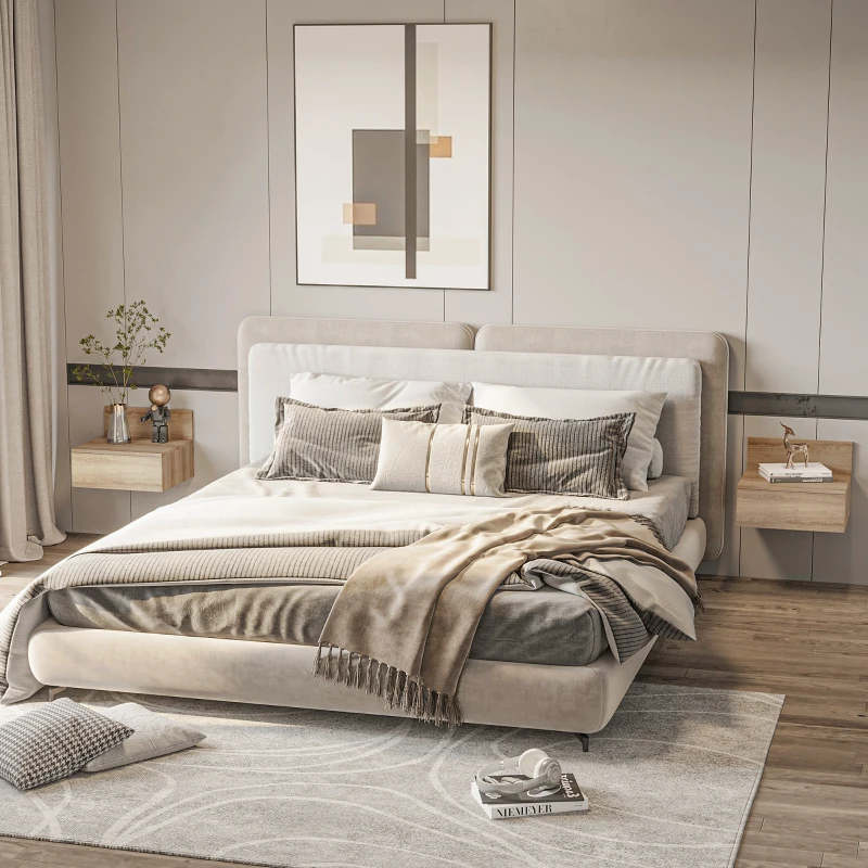 HOMCOM Set 2 Comodini Sospesi in Truciolato con Montaggio a Parete per Camera da Letto e Soggiorno, 43x36.5x30.5 cm