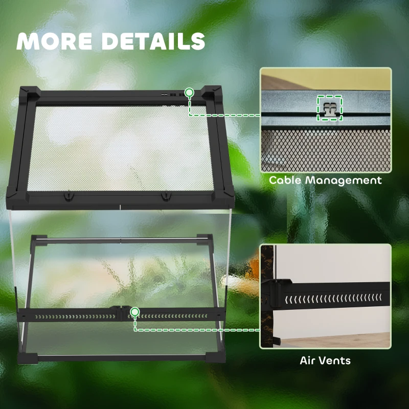 PawHut Terrario de Cristal para Reptiles Base Elevada e Impermeable Cierre de Botón