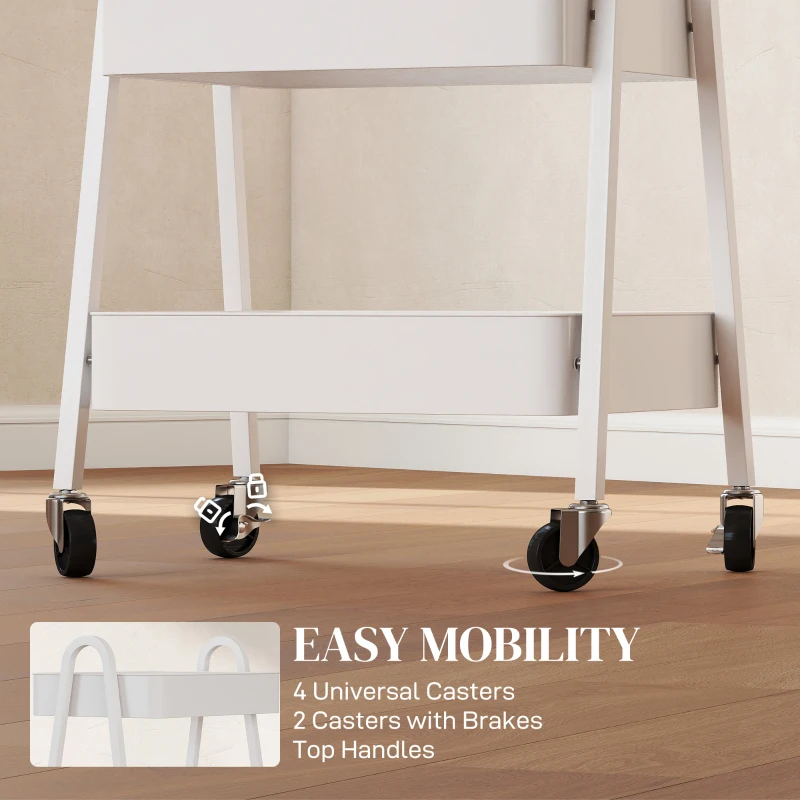 HOMCOM Serveerwagen met 3 Lagen Op Wielen met Handvat en Rem voor Keuken Kantoor Badkamer, Wit