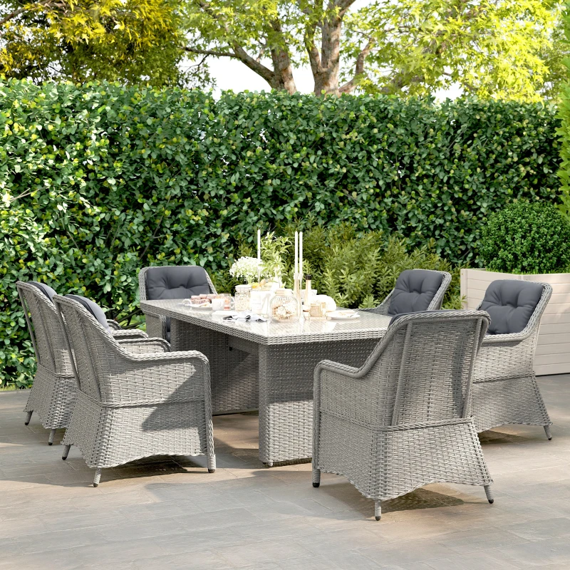 Outsunny Seven-Piece Rattan Dining Set - Mixed Grey