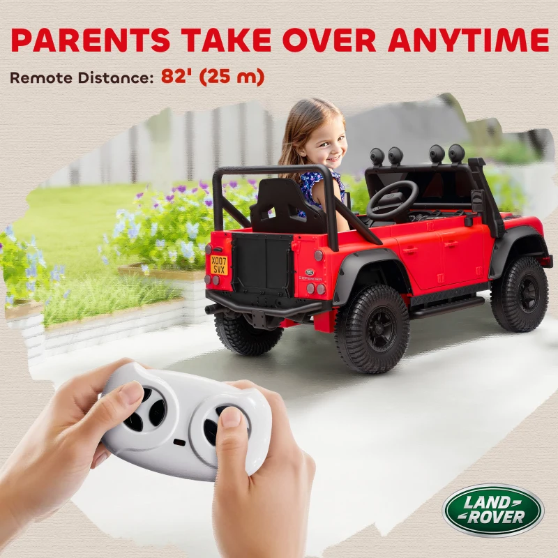 AIYAPLAY Voiture Électrique pour Enfants 3-5 Ans Land Rover Officiel 12V avec Télécommande, Suspensions, Lumières LED, Rouge
