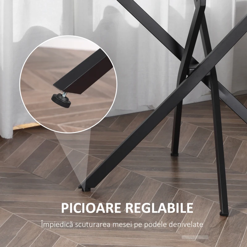 HOMCOM Masa Rotunda 80×80×75 cm – Sticla Eleganta & Picioare Metal