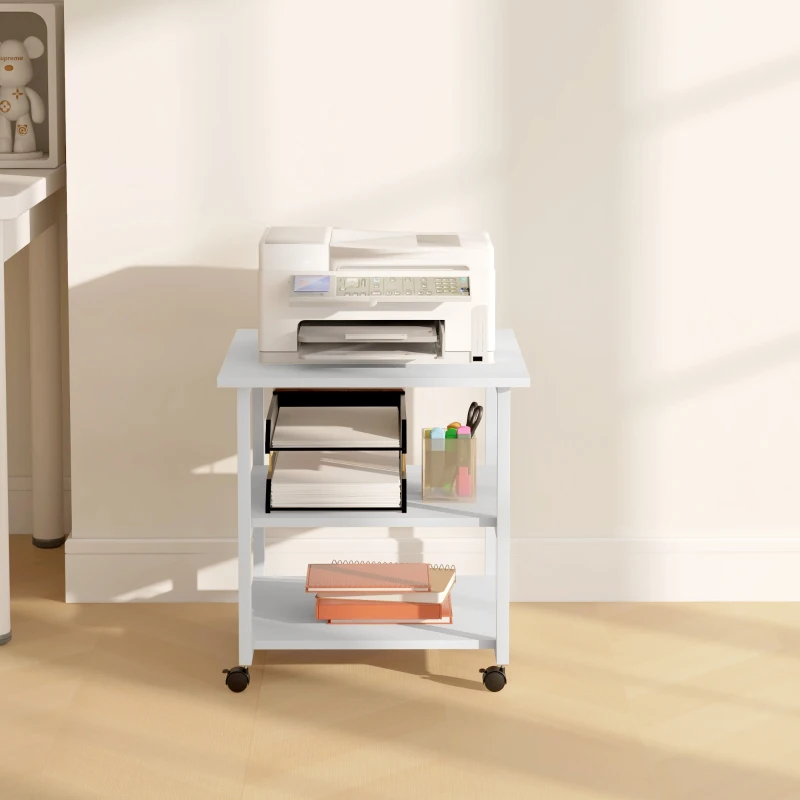 HOMCOM Printerstandaard met Wielen, Driedelige Printerhouder Staal, 50 x 50 x 52,5 cm(m-9)