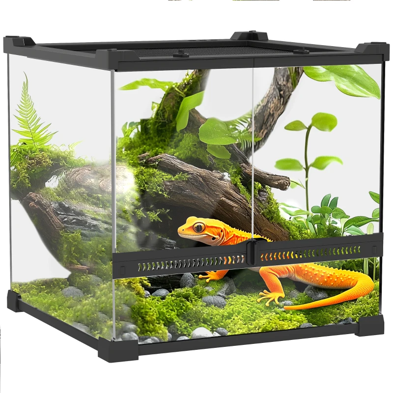 PawHut Terrario de Cristal para Reptiles Base Elevada e Impermeable Cierre de Botón