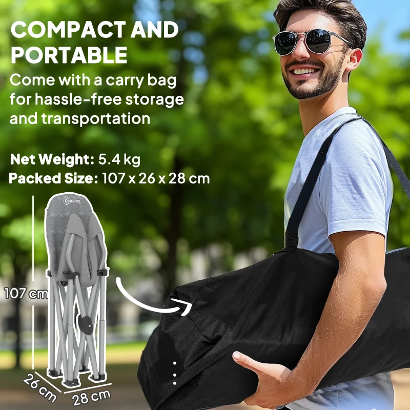 Outsunny Opvouwbare Campingstoel met Zijvak, Draagtas, Gepolsterd tot 120kg Belastbaar, Donkergrijs