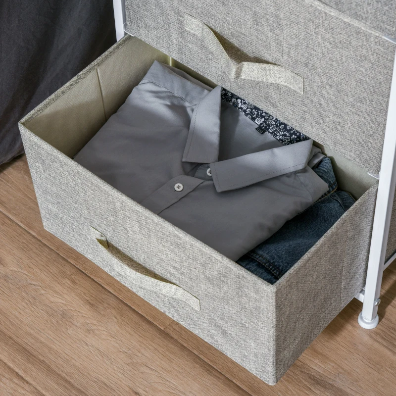 HOMCOM Mueble de almacenamiento chiffonnier moderno 3 cajones en tela estructura de acero y MDF 45x30x71 cm Gris