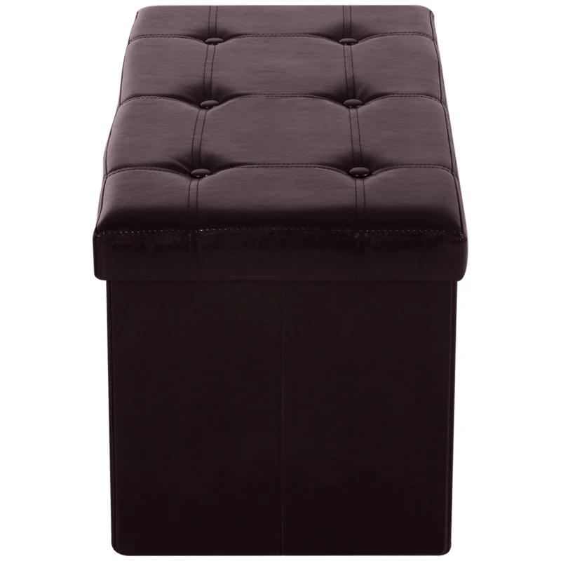 HOMCOM Folding Faux Leather Storage Cube Ottoman Bench Seat PU Rectangular Footrest Stool Box (Brown)