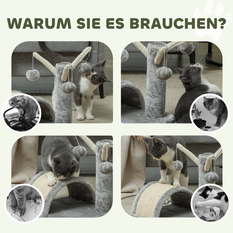 PawHut Kattenboom krabboom speelboom boom bal katten lichtgrijs