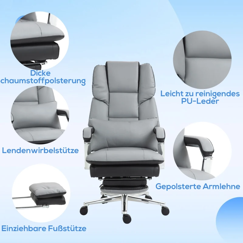 HOMCOM Ergonomische Verstelbare Bureaustoel, 63x71x123-129cm, Lichtgrijs/Zwart(m-5)