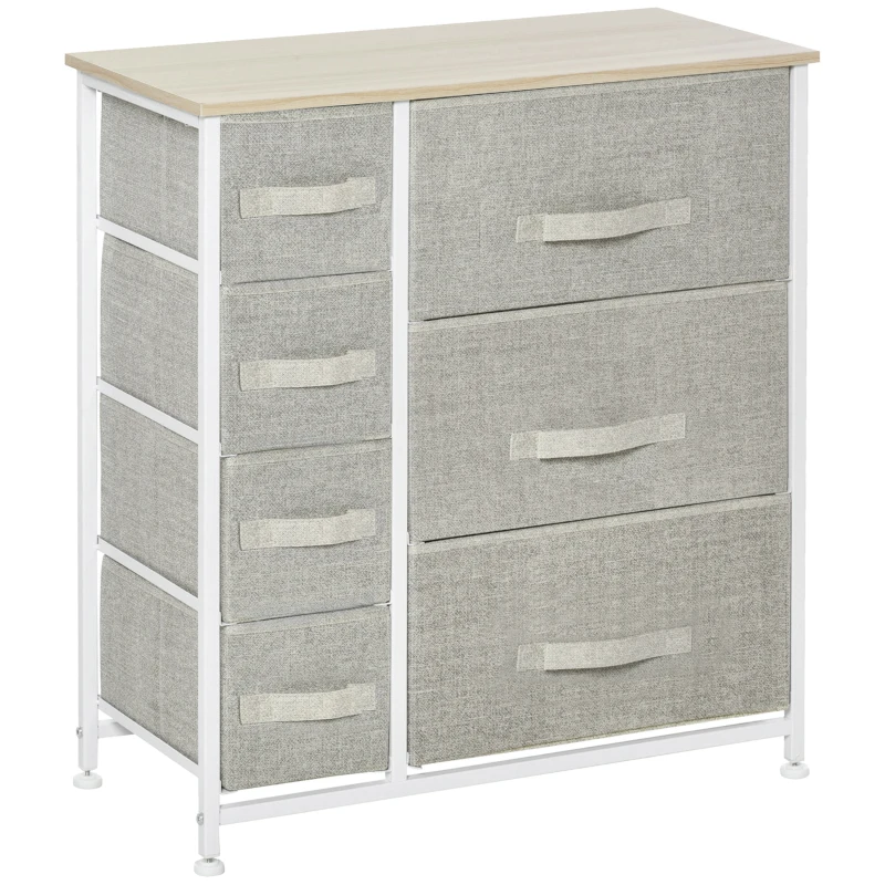 HOMCOM Commode 7 tiroirs en tissu, chiffonnier, meuble de rangement moderne, cadre en acier, 63,5 x 30 x 71 cm, gris