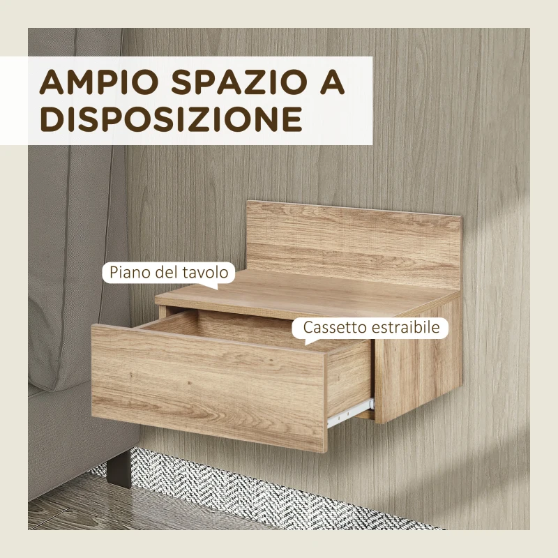 HOMCOM Set 2 Comodini Sospesi in Truciolato con Montaggio a Parete per Camera da Letto e Soggiorno, 43x36.5x30.5 cm