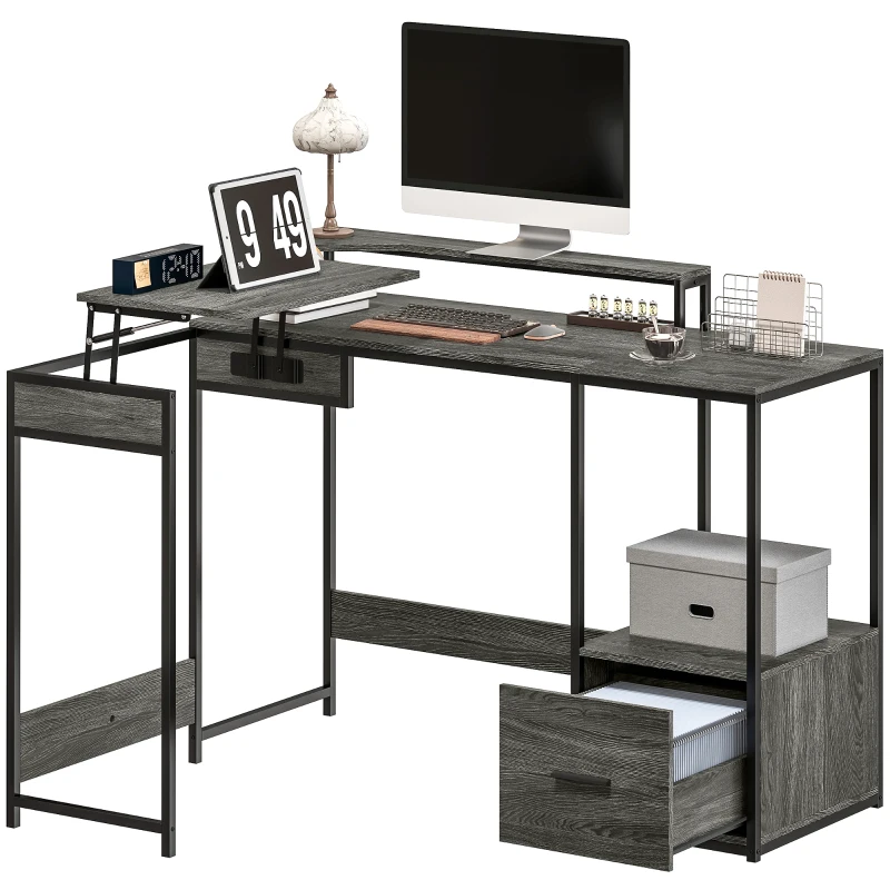 HOMCOM Industrial 'L' Shaped Multi-Work Desk - Charcoal Grey