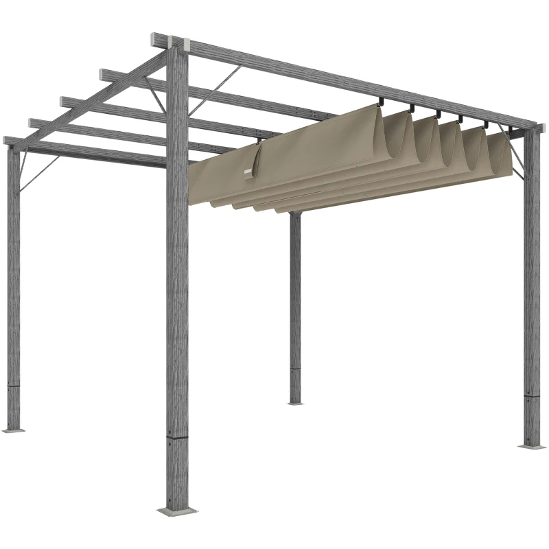 Outsunny 3 x 3 m Tuinpergola, Verstelbare Terrasoverkapping met Aluminium Frame, UPF30+ Zonbescherming, Grijs