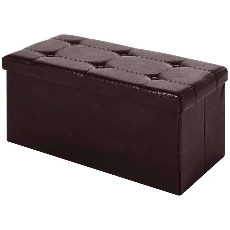 HOMCOM Folding Faux Leather Storage Cube Ottoman Bench Seat PU Rectangular Footrest Stool Box (Brown)